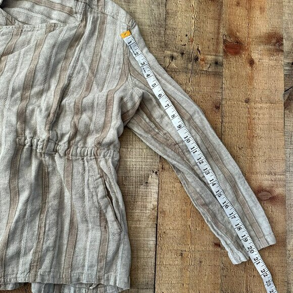 Fate Women's Size Medium Striped Roll Up Sleeve Linen Blend Wrap Top - Picture 6 of 11